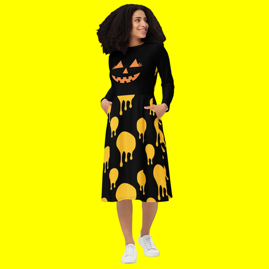 Pumpkin Drip Midi Dress - Black