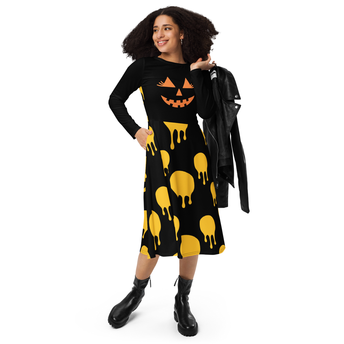 Pumpkin Drip Midi Dress - Black