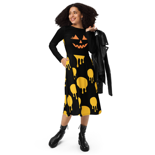 Pumpkin Drip Midi Dress - Black