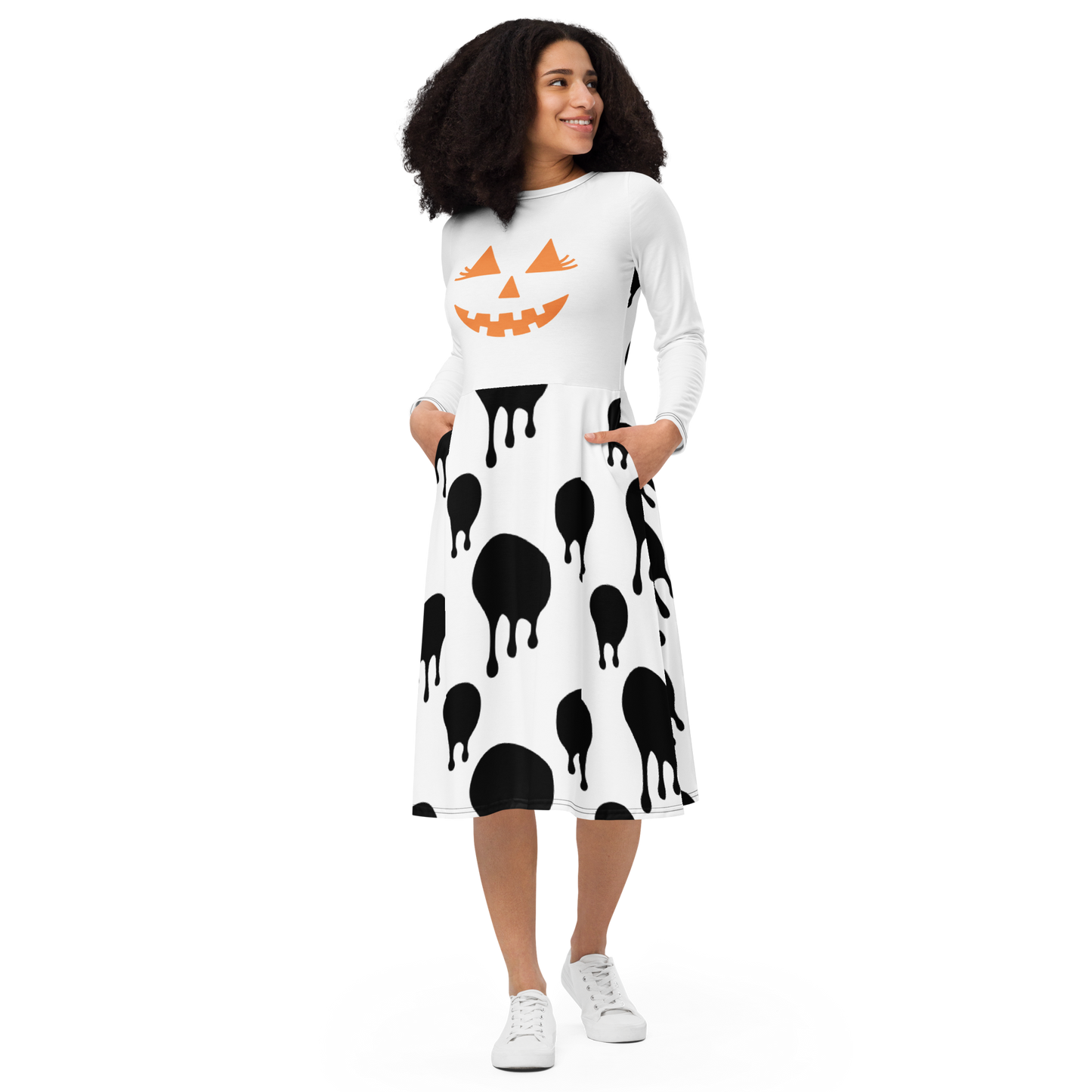 Pumpkin Drip Midi Dress - White