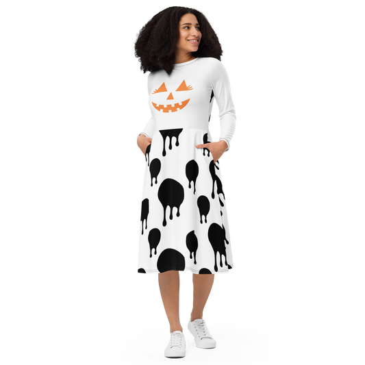 Pumpkin Drip Midi Dress - White